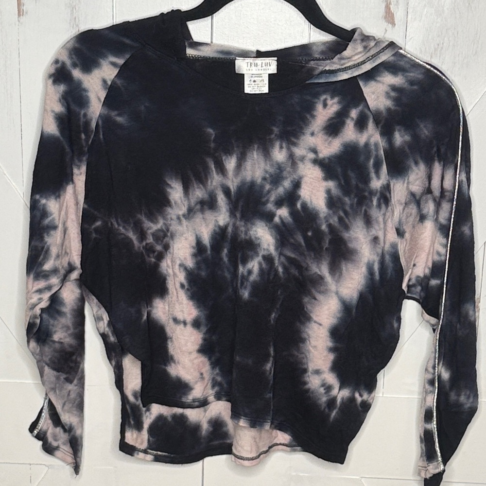 Trendy Tie-Dye Hoodie for Kids - Black and Light Pink